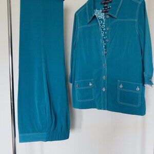 Susan Graver, Jacket, top, pants, Teal, Blue